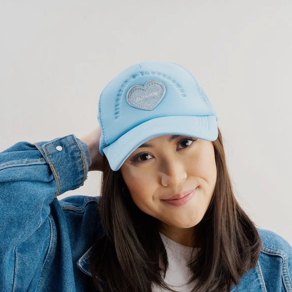 NWT Light Blue Tailgates & Touchdowns Game Day Trucker Hat with Heart Patch